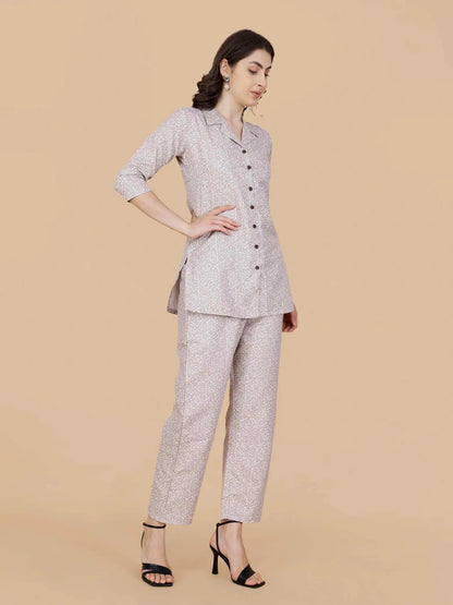 Pant Pocket Detail of Rabric Beige Cotton Printed Co-ord Set