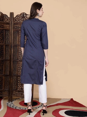 Back View of Rabric Long Kurti in Poplin Cotton