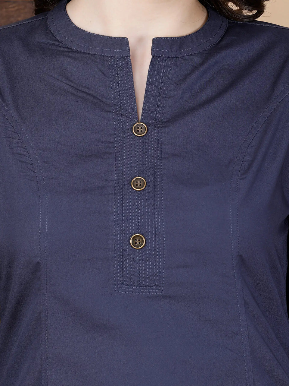 Thread Work and Brass Button Detailing on Rabric Kurti