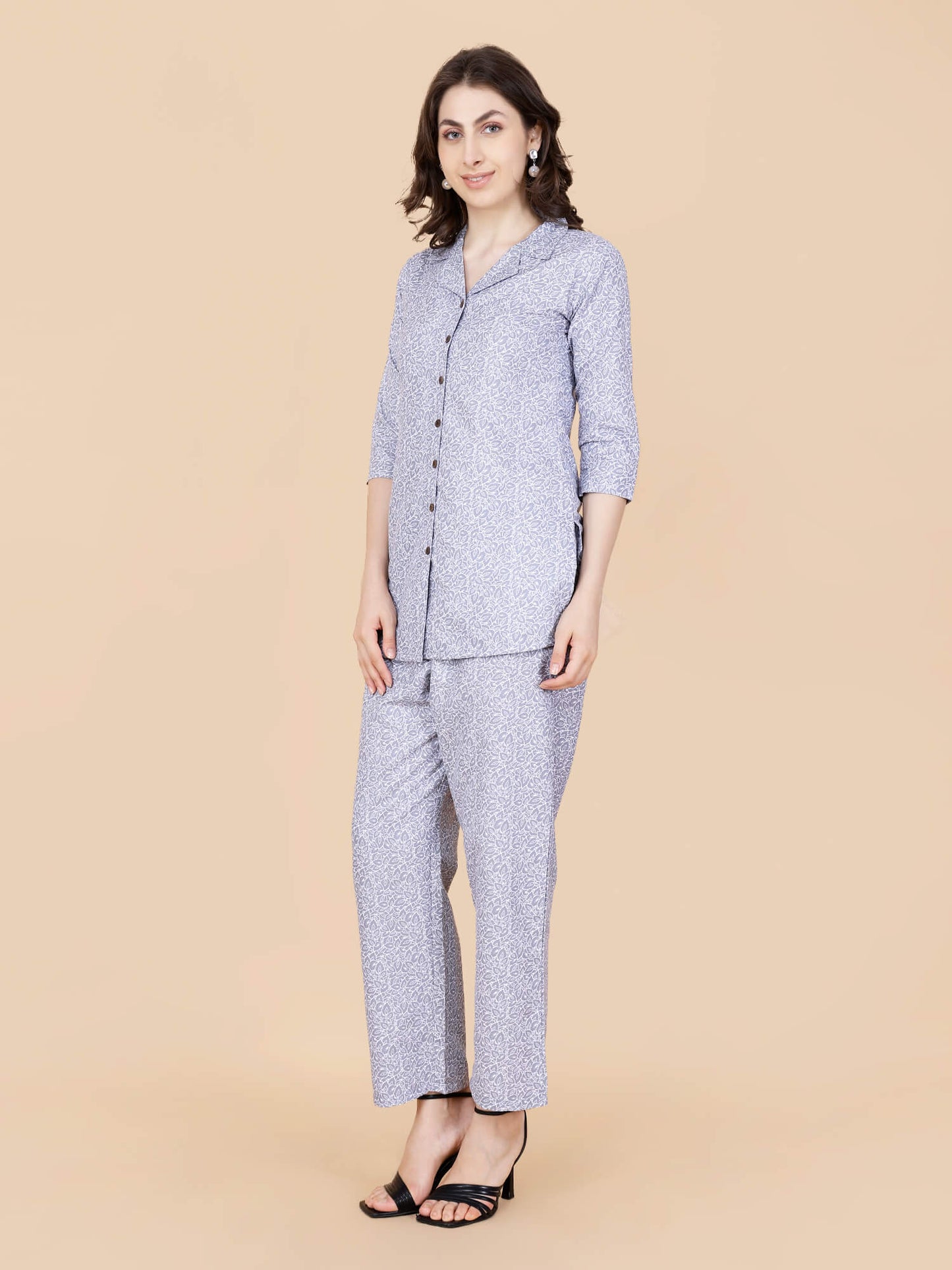 Side pose of premium cotton loungewear co-ord set for women