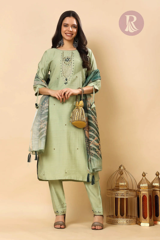 Cotton silk kurti set with dupatta for women by RABRIC