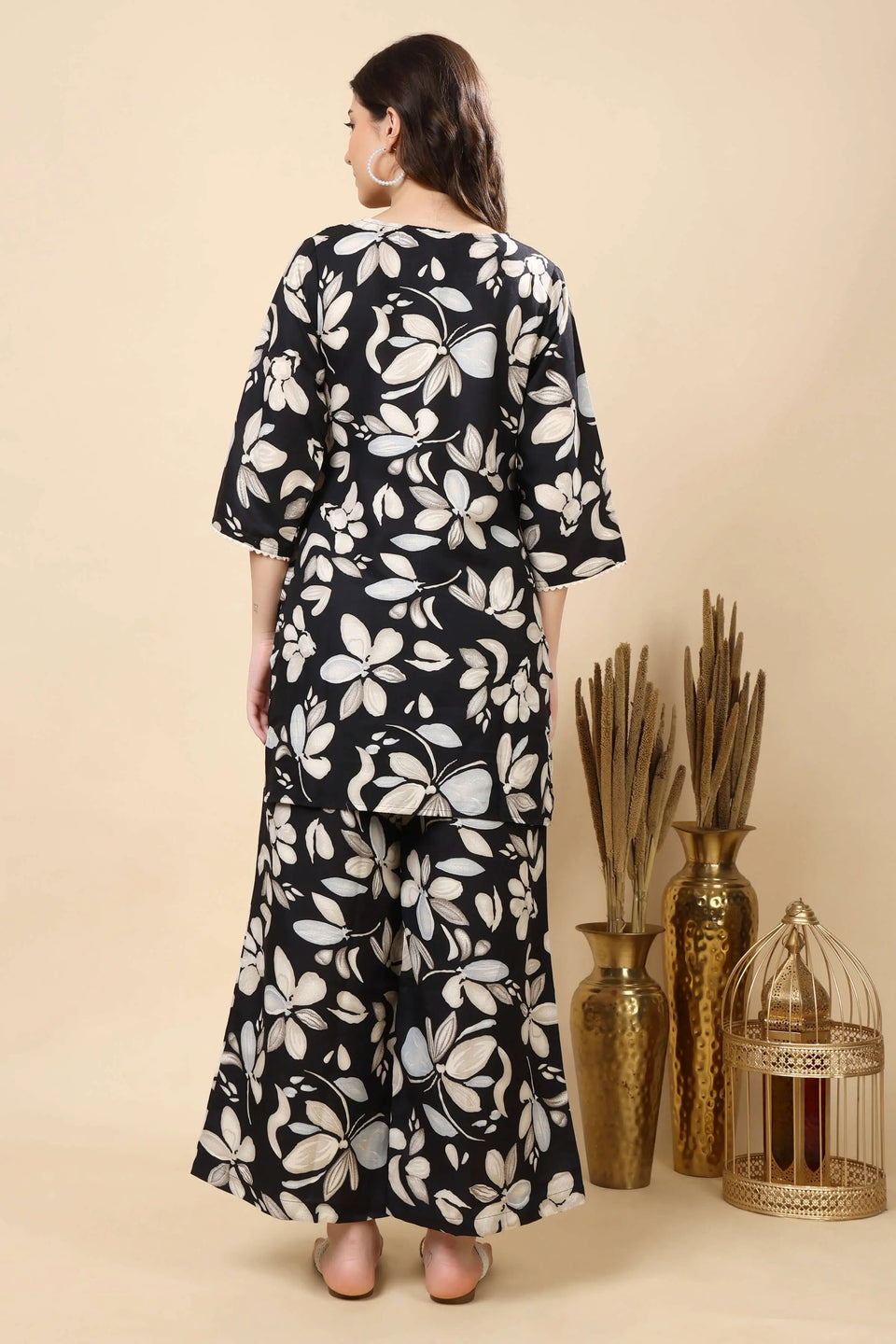 Back View of Rabric Cotton Slub Floral Co-ord Set