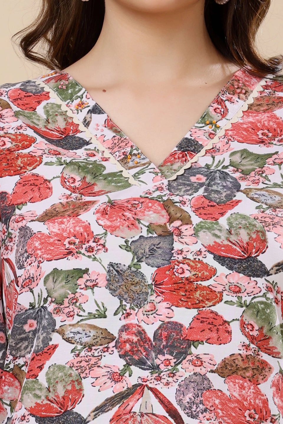 Close-up of Handwork on V-Neck Cotton Slub Kurta