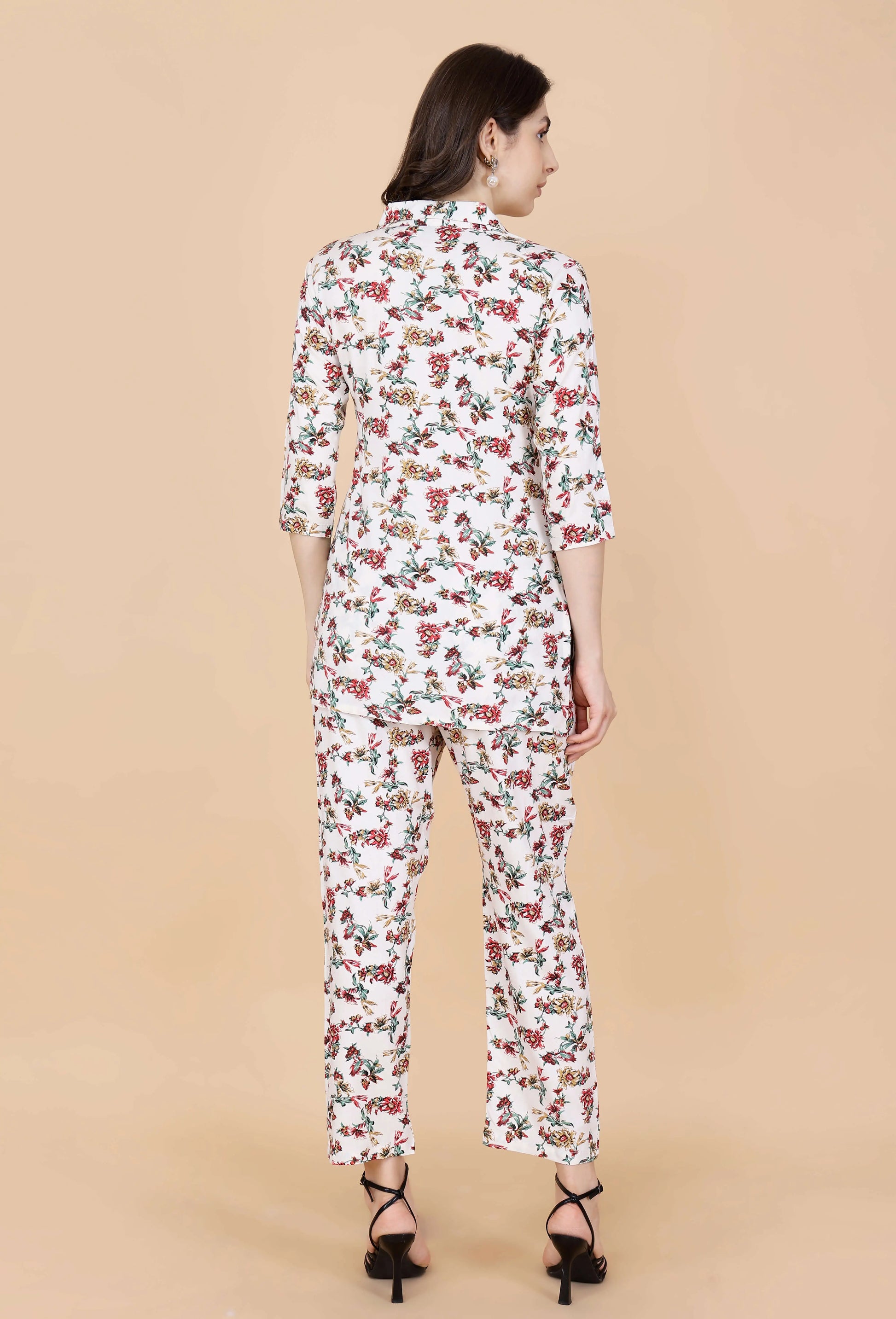 Back View of Rabric Premium Cream Floral Co-ord Set