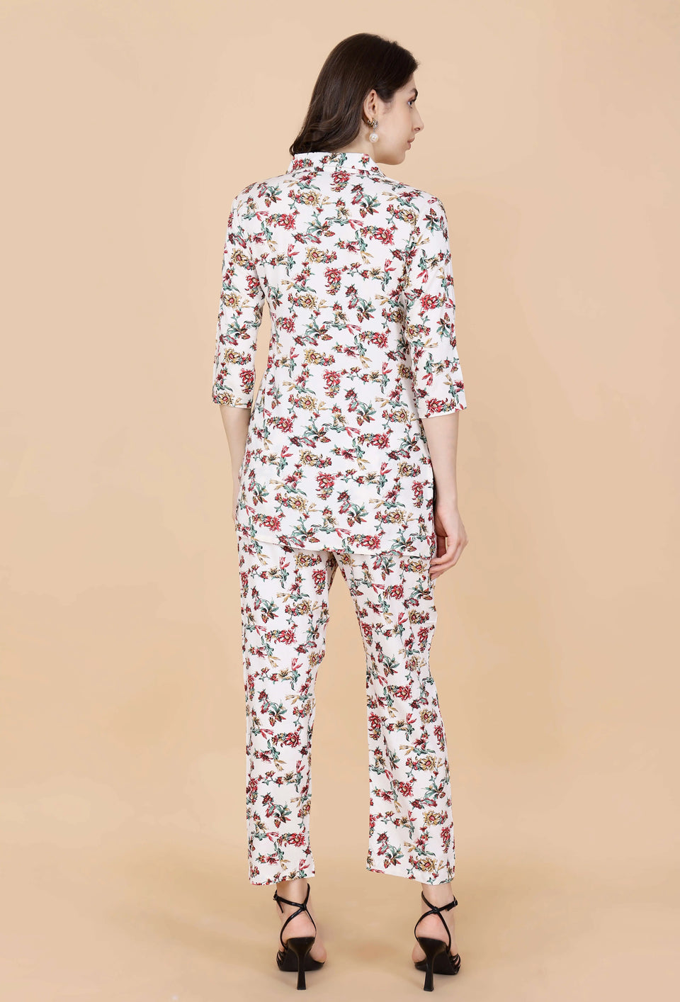 Back View of Rabric Premium Cream Floral Co-ord Set