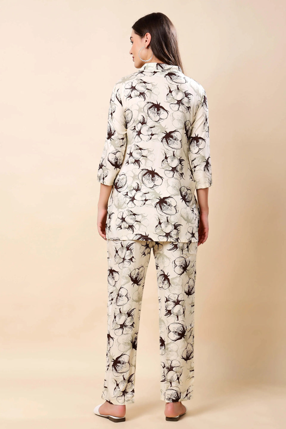 Back view of Rabric cream floral printed co-ord set for women