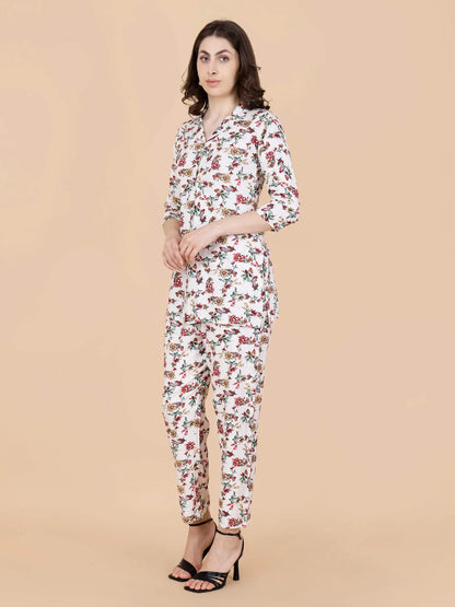 Full Outfit View – Rabric Cream Floral Printed Rayon Co-ord Set
