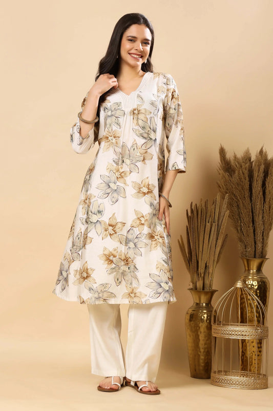 Rabric Vertican Silk floral co-ord set for women front view