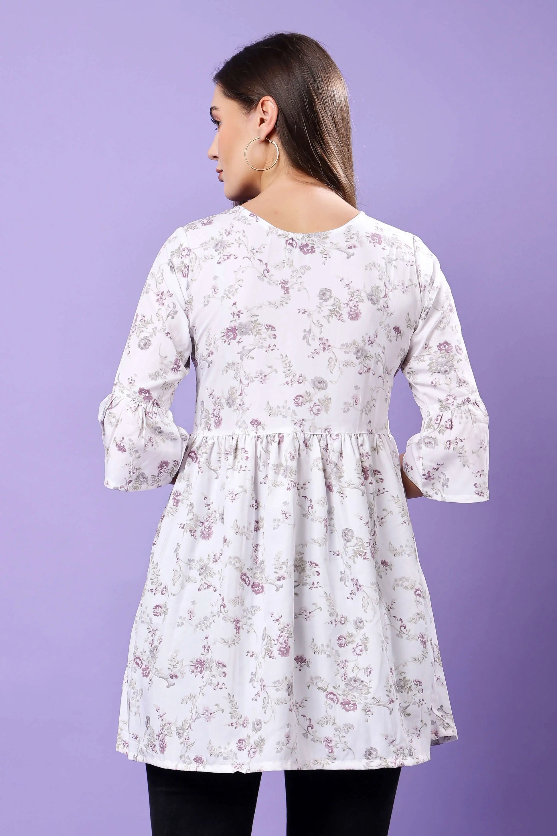 Premium Crepe Floral Kurti Back View by Rabric
