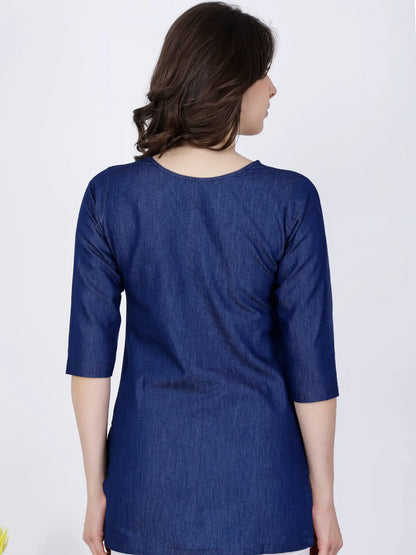 Rabric Denim Short Kurti – Back View for Women