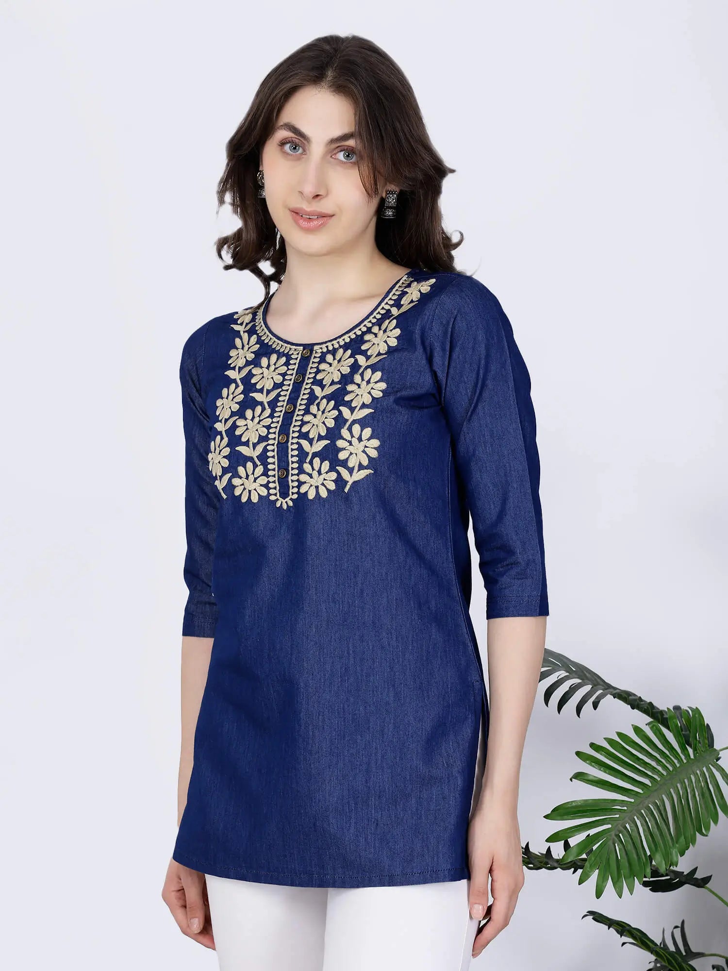 Office and casual wear denim short kurti for women by Rabric