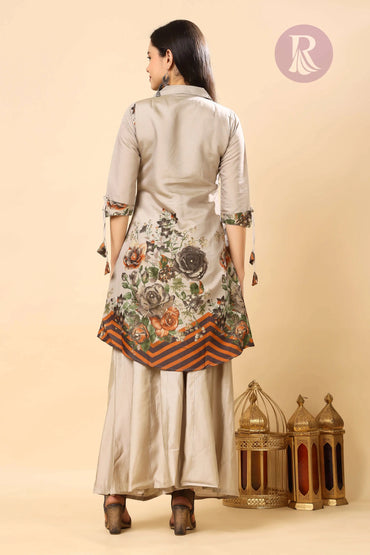 Designer Beige Floral Kurti and Sharara Set – Rabric Ethnic Wear