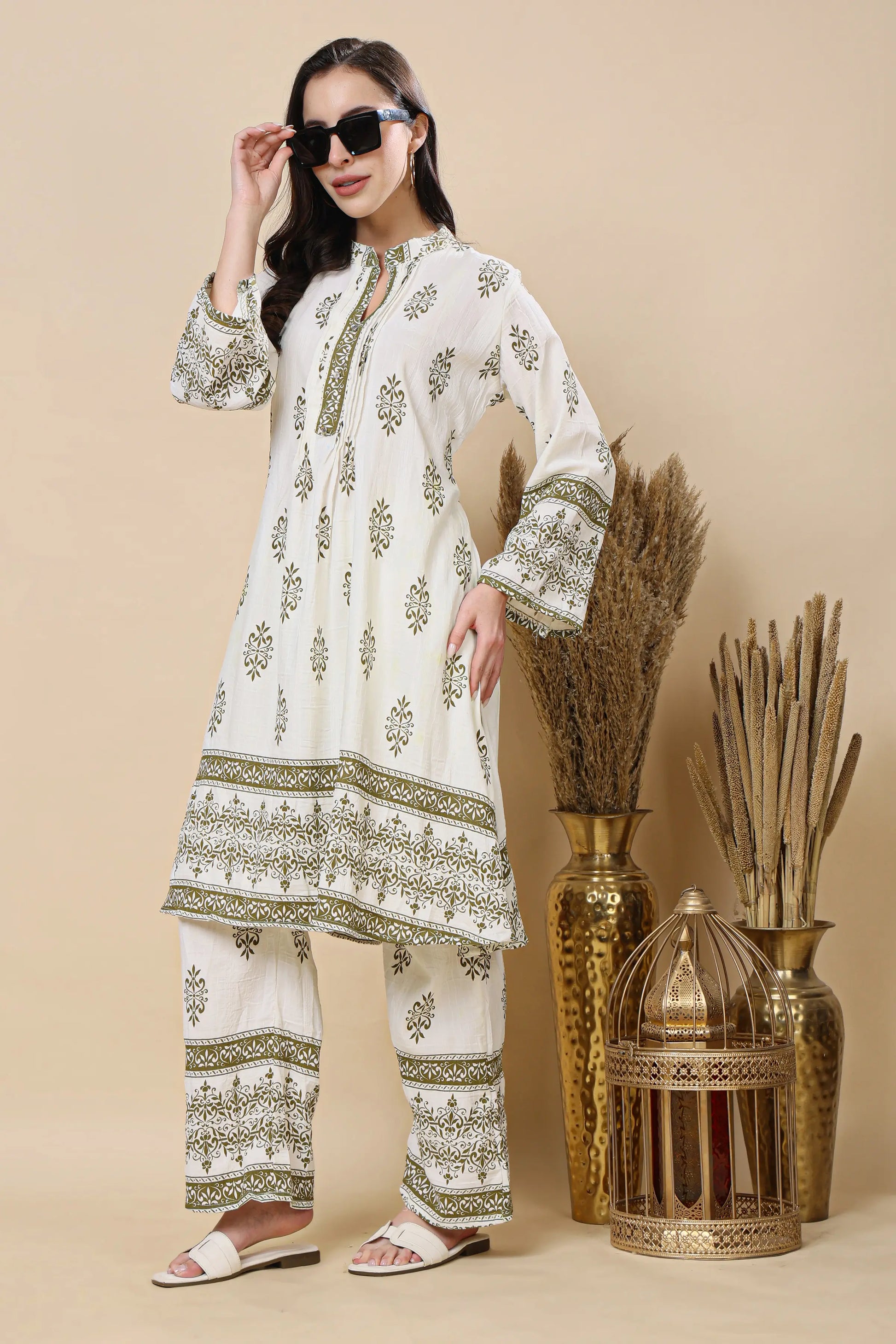 Designer floral coord set for festive wear mul cotton