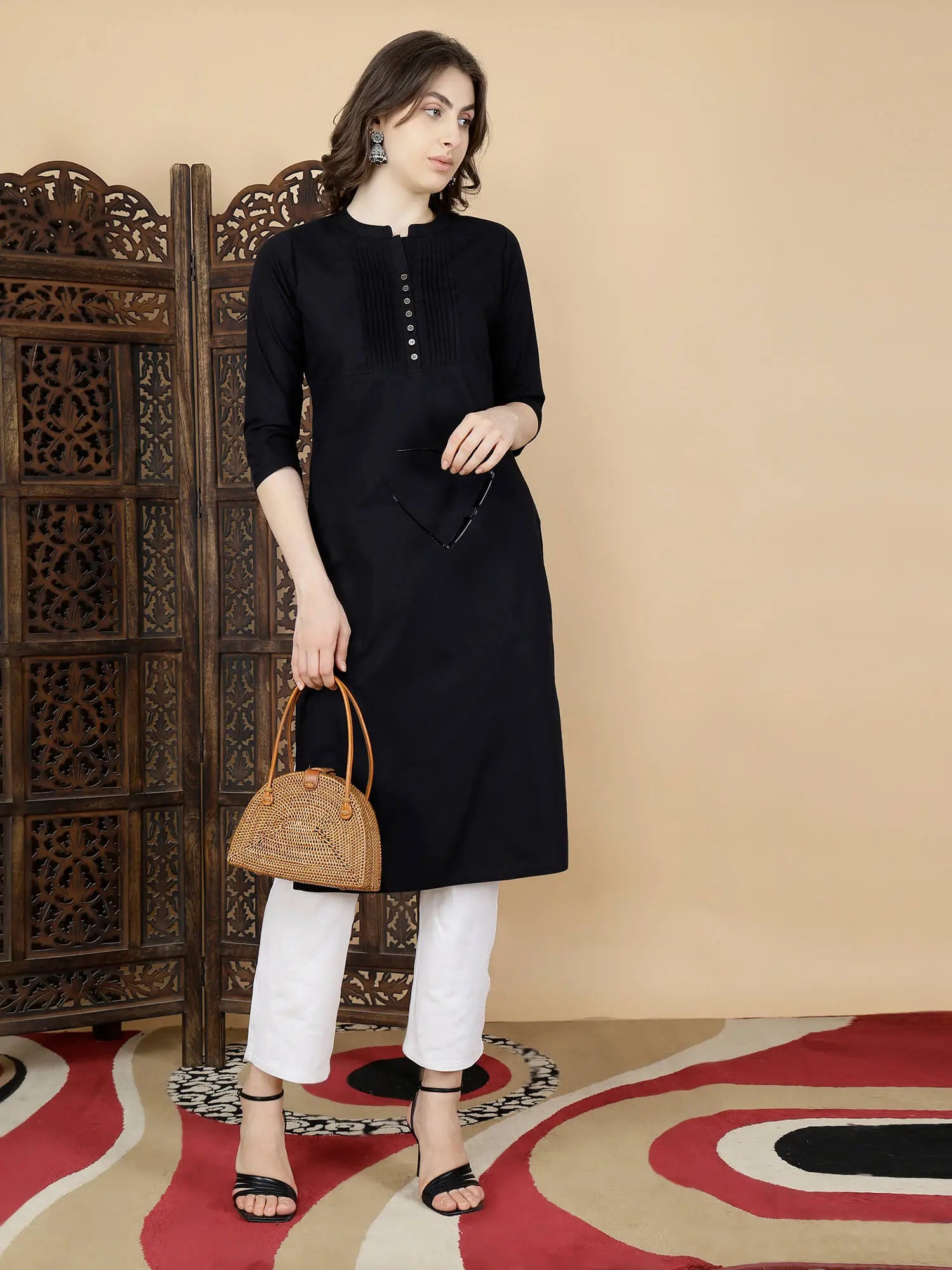 Full-Length View of Rabric Premium Black Long Kurti for Women