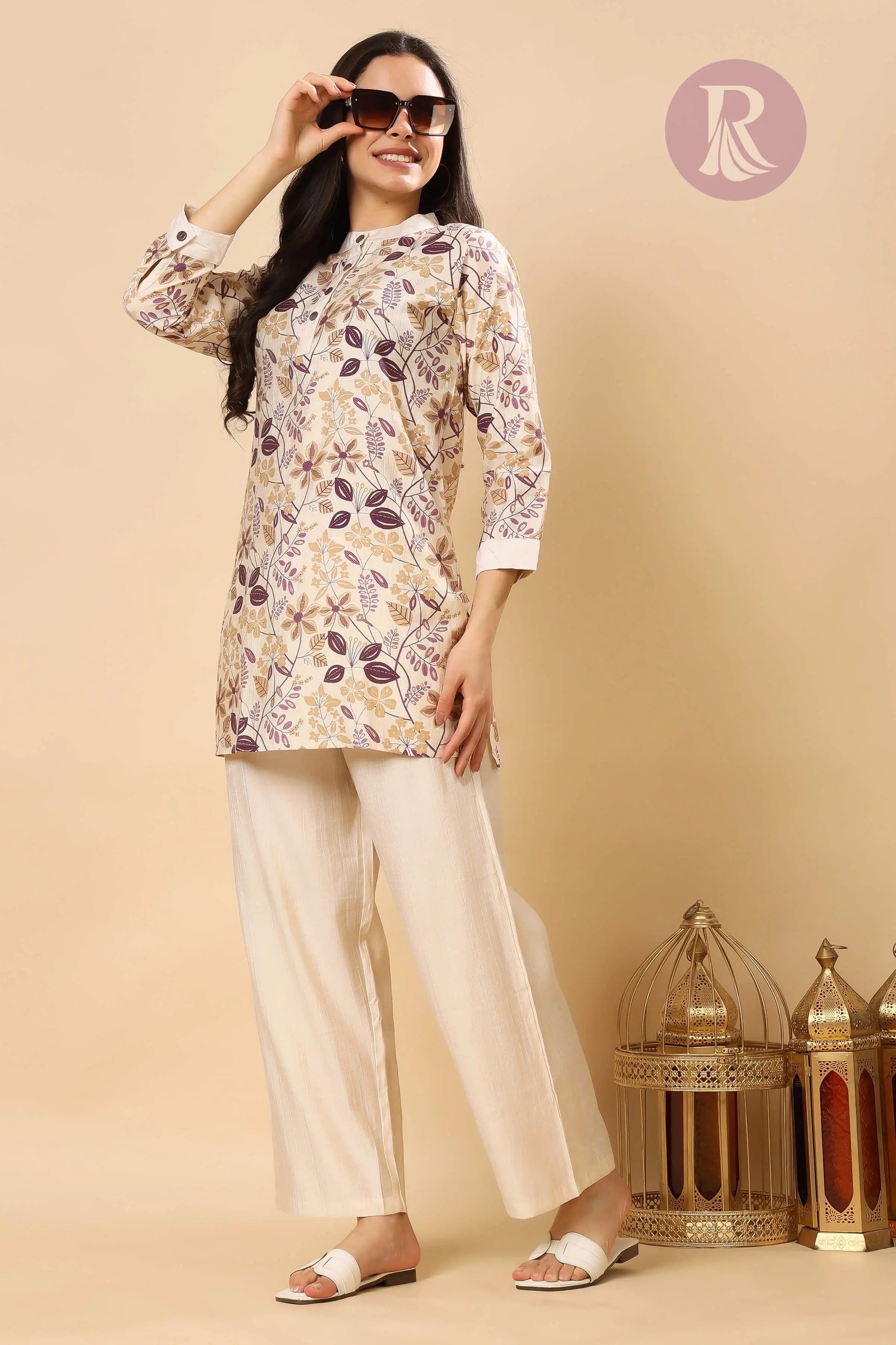 Elegant office wear floral co-ord set for women in vertical silk fabric – Rabric