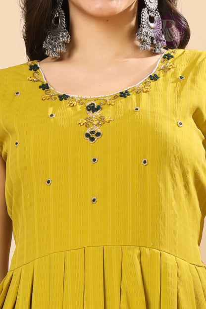 Hand embroidered round neck rayon kurti