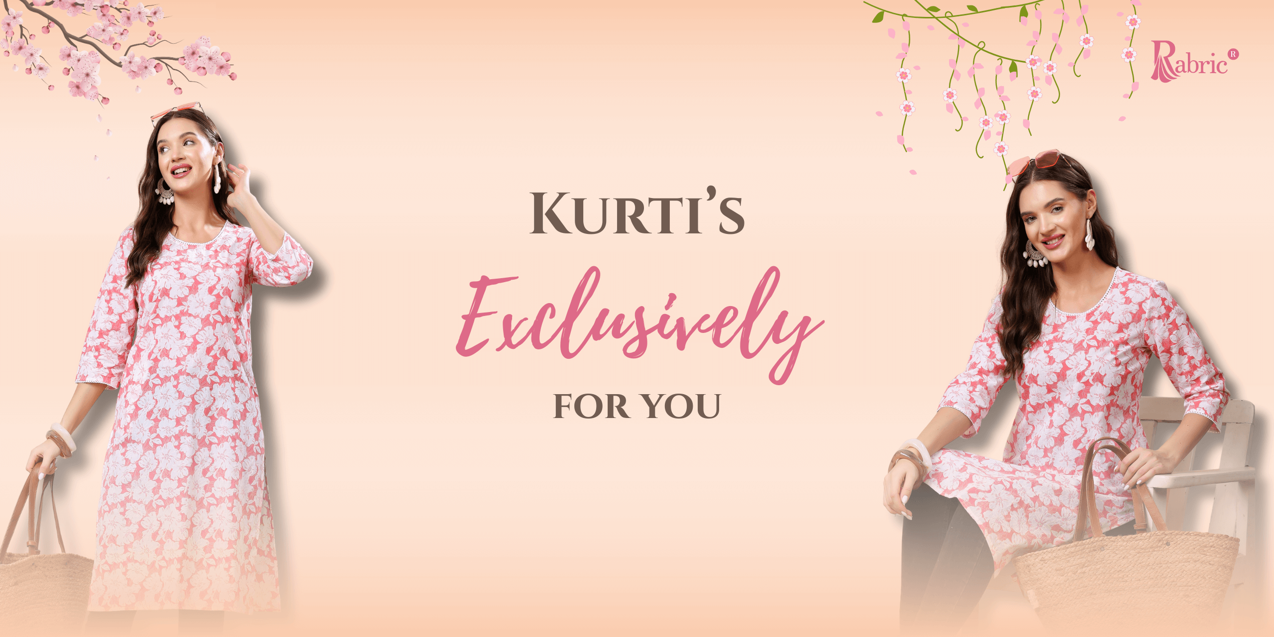 Stylish pink and white floral kurti for women by Rabric – exclusive ethnic wear collection for modern ladies. Shop trendy kurtis online at Rabric Stores.