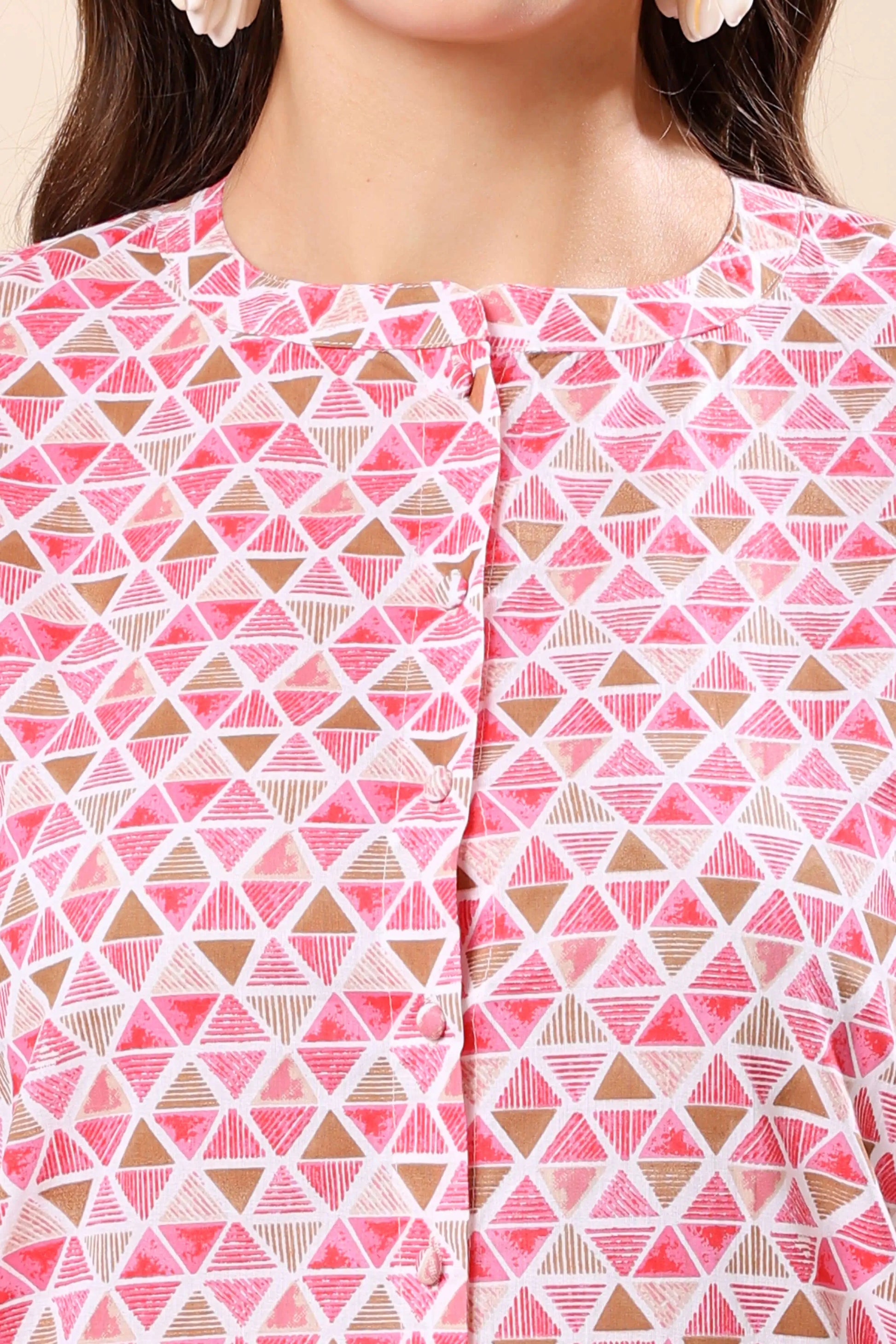 Close-up of Rabric women’s pink print casual top