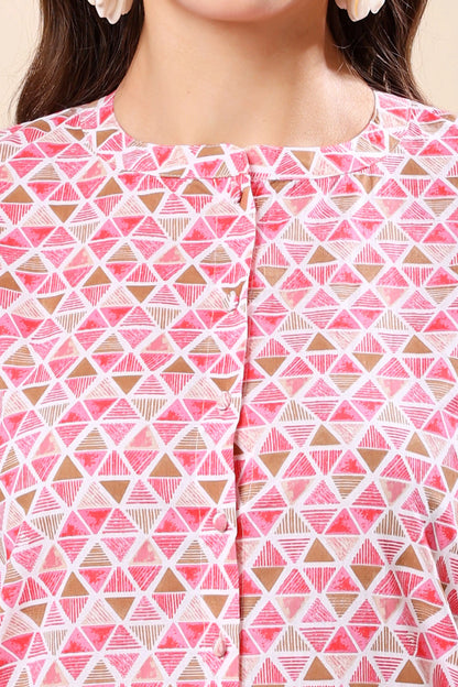 Close-up of Rabric women’s pink print casual top