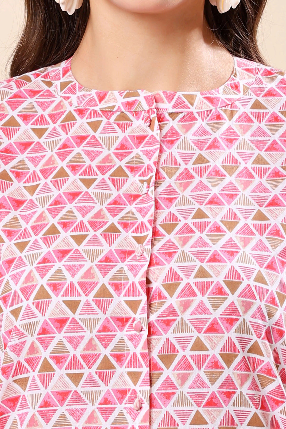Close-up of Rabric women’s pink print casual top