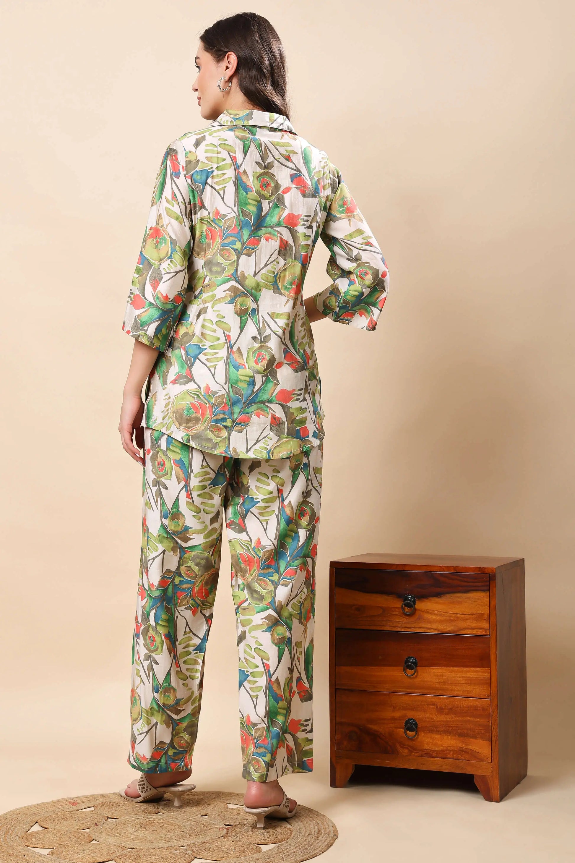 Back view of Rabric Floral Printed Muslin Co-ord Set