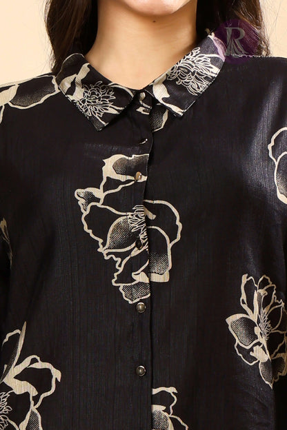 Close-up of Floral Print and Buttons on Rabric Vertican Fabric Co-ord Set