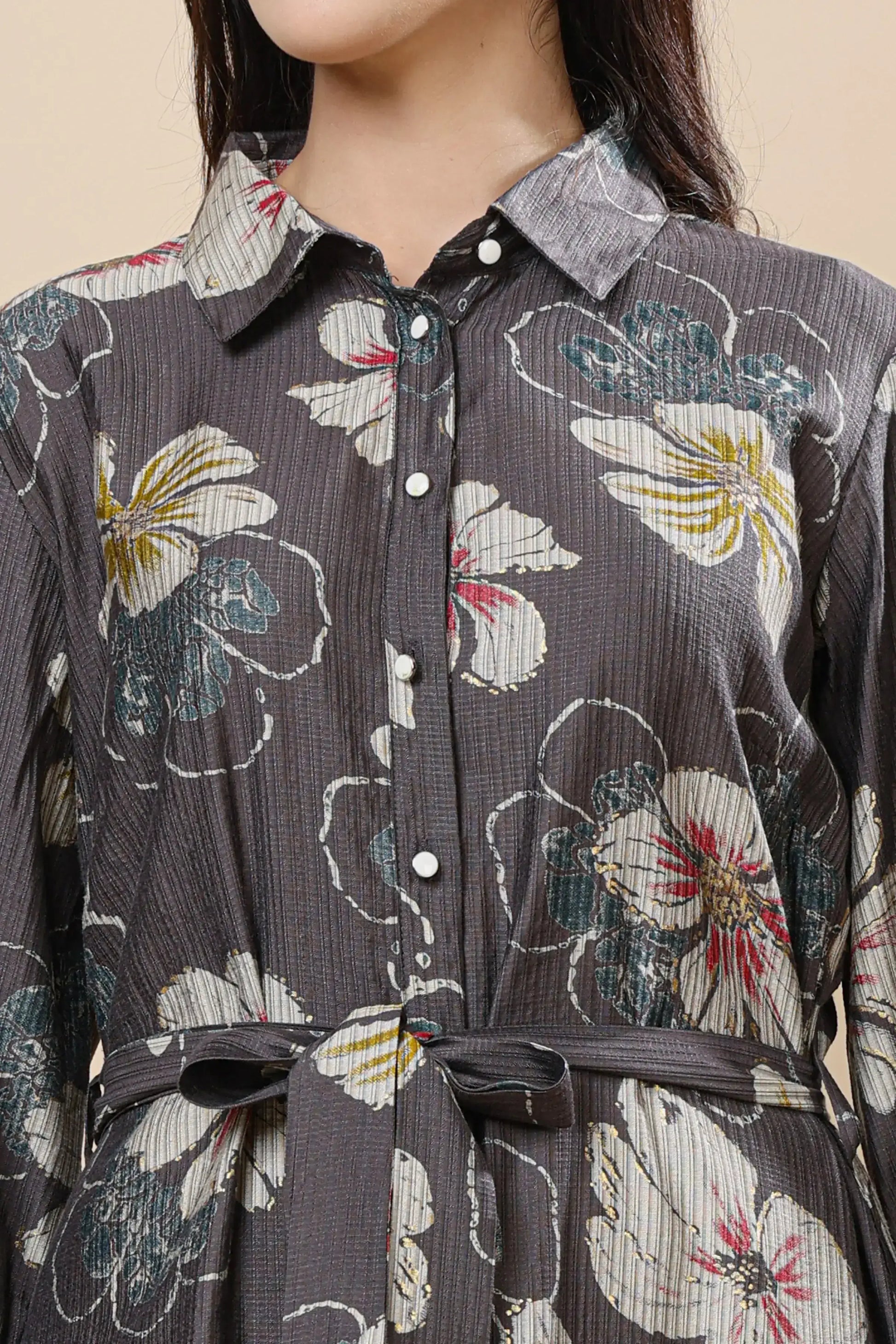 Floral print detail on Berlin silk co-ord set