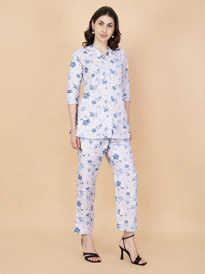 Full outfit look – light pink floral printed co-ord set for women