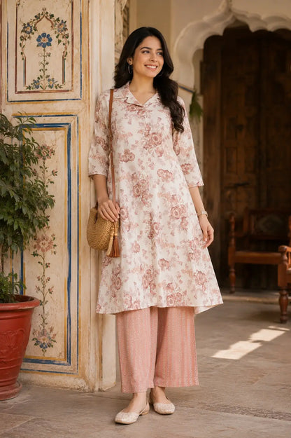 RABRIC floral cotton kurta set for women styled for casual summer ethnic wear and everyday comfort