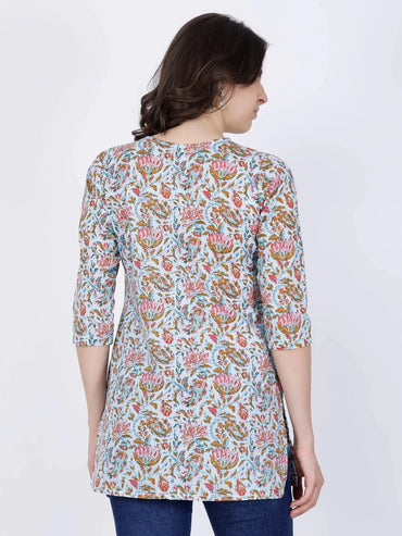 Back View of Premium Cotton Floral Short Kurti by Rabric