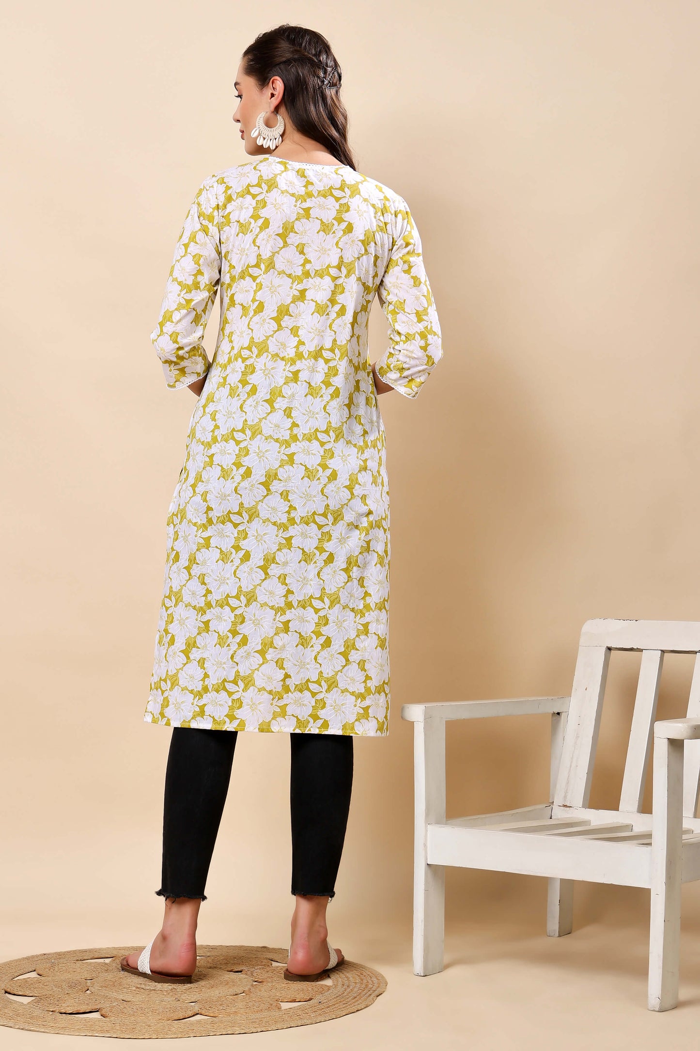 Back design of Rabric Floral Print Long Kurti for Women