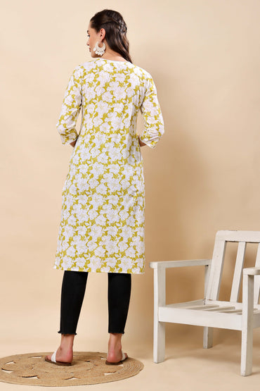 Back design of Rabric Floral Print Long Kurti for Women