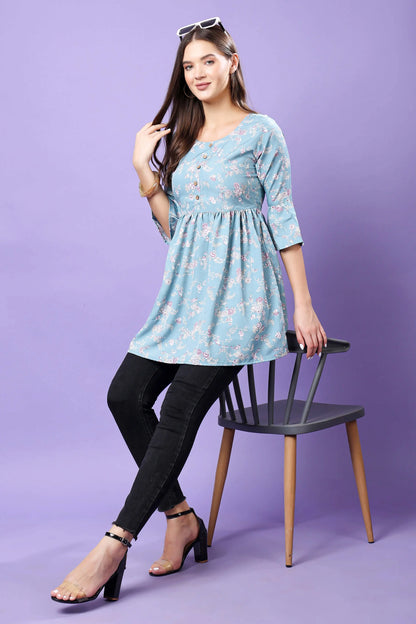 Frill Sleeve Detail on Premium Floral Crepe Kurti