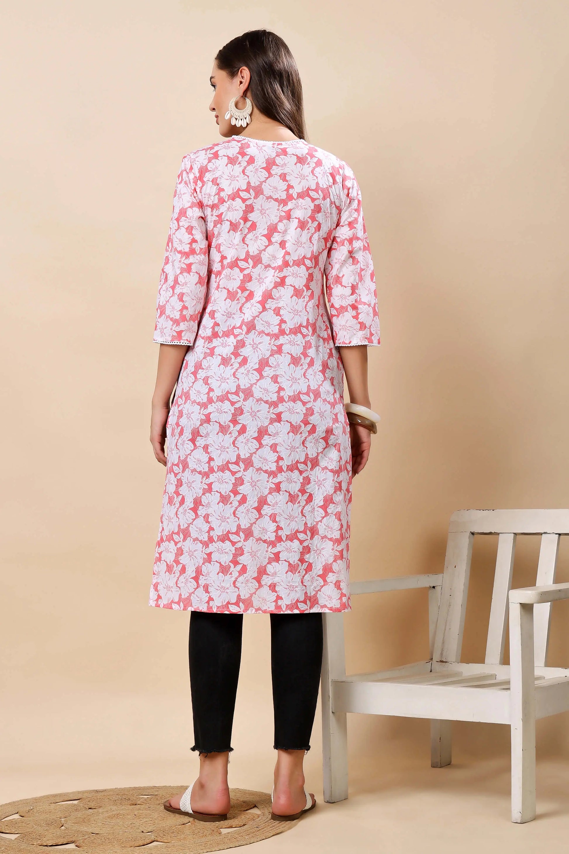 Floral Cotton Long Kurti for Women by Rabric – Back View