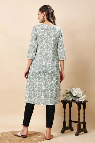 Back view of Rabric floral printed cotton kurta