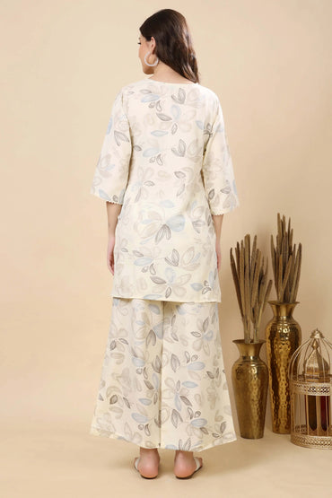 Back View of Cream & Blue Floral Co-ord Set for Women