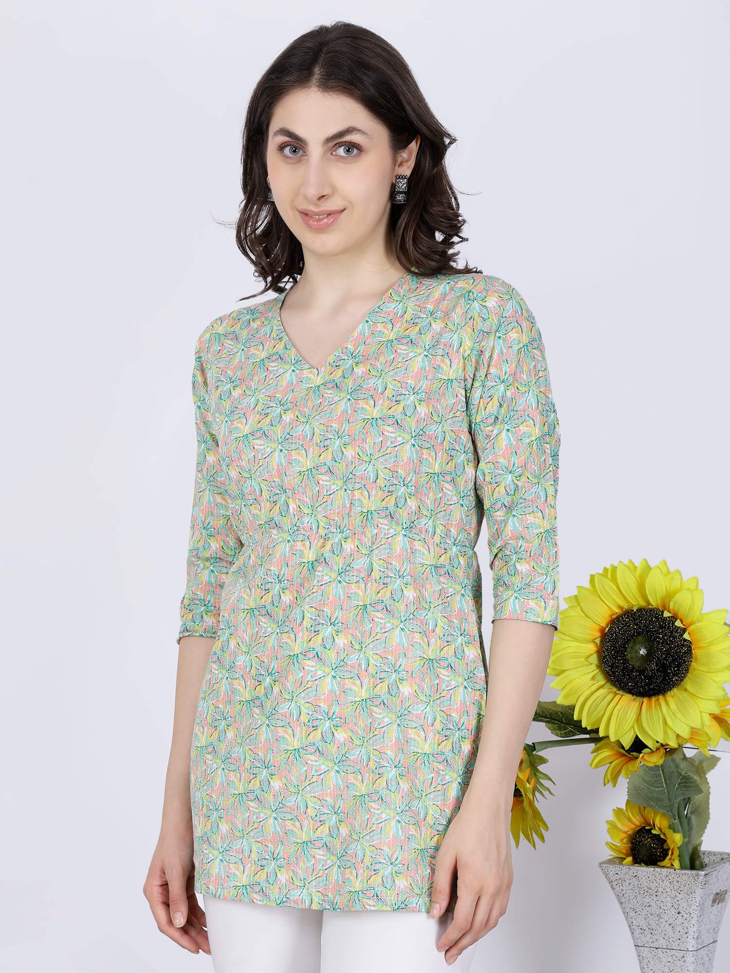 Floral Printed Cotton Short Kurti for Women