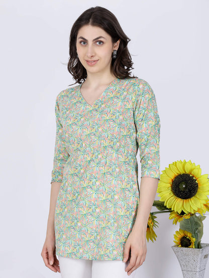 Floral Printed Cotton Short Kurti for Women