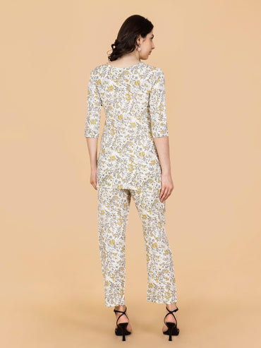 Back view of premium floral printed rayon co-ord set for women