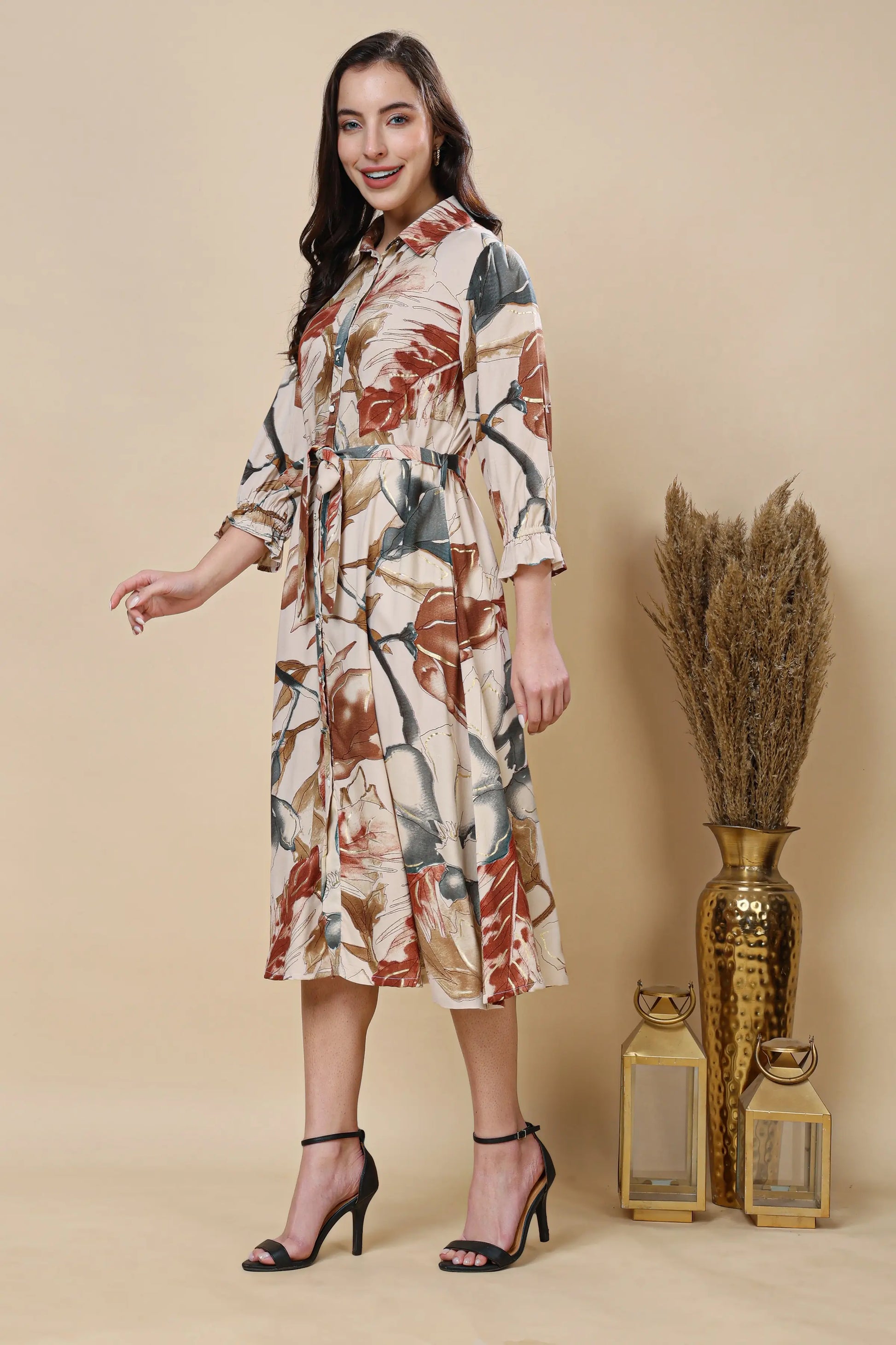 Floral print rayon long kurti for women