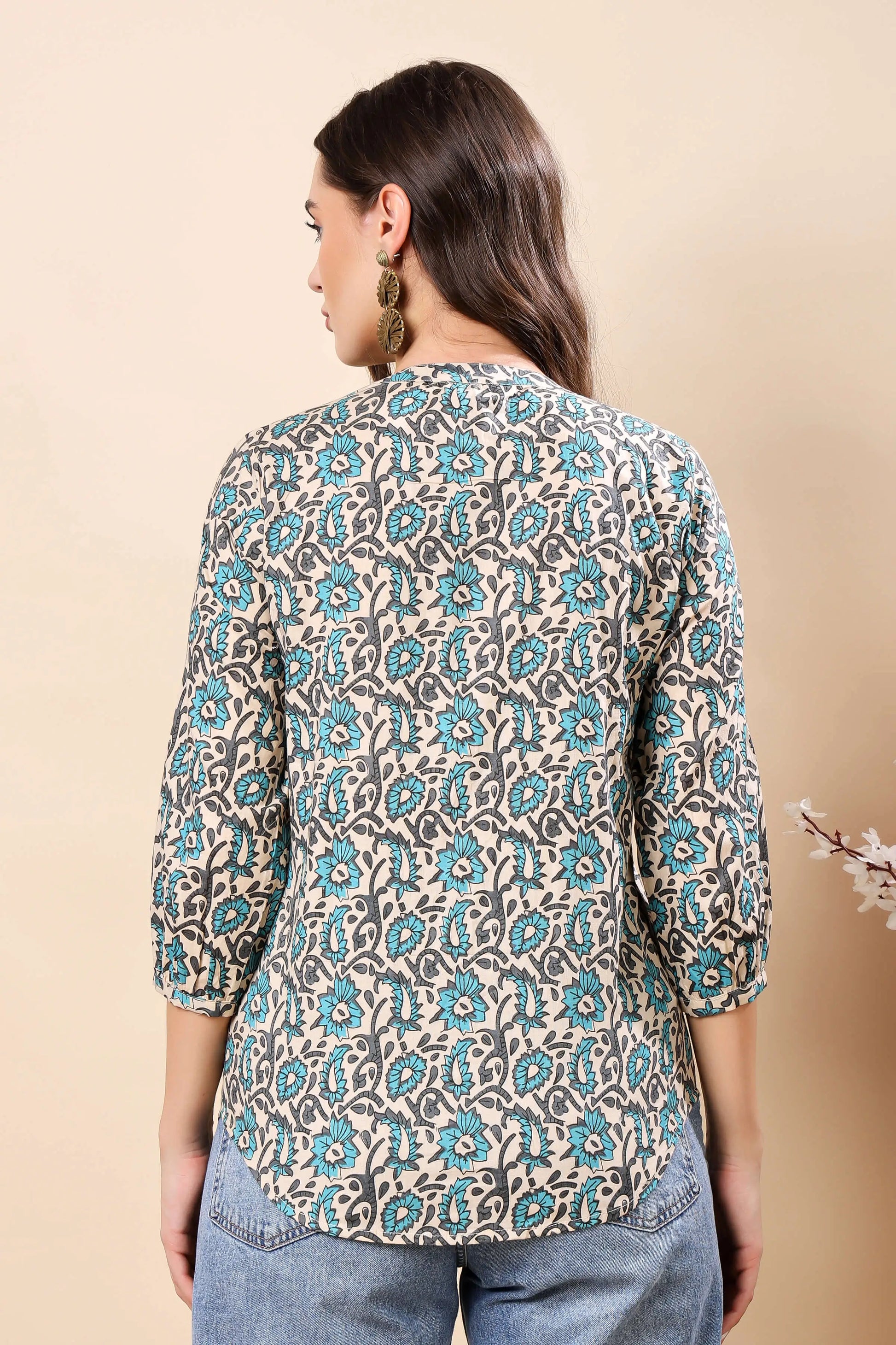 Rabric Floral Printed Short Top Back View for Women