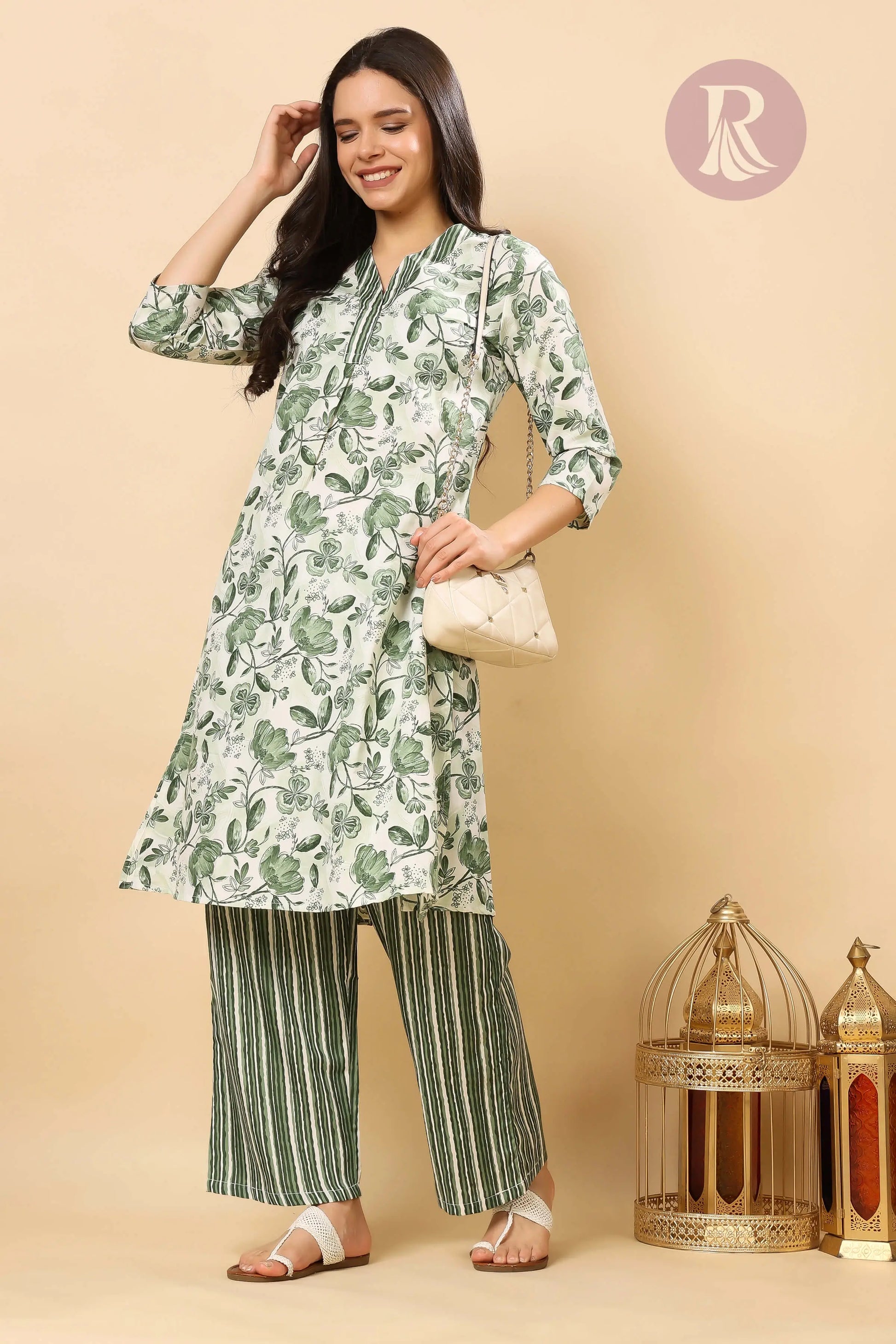 Comfortable ethnic wear cotton slub kurti pant set for office and daily use