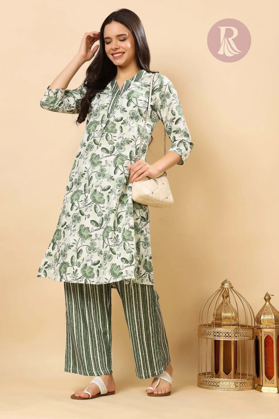 Comfortable ethnic wear cotton slub kurti pant set for office and daily use