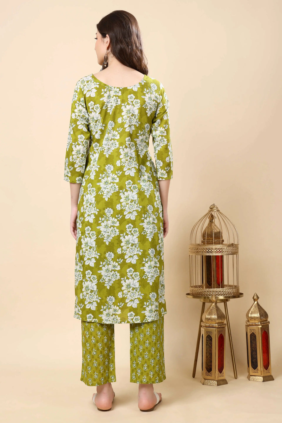 Rabric Green Cotton Kurti Set with Dupatta – Full Ethnic Outfit