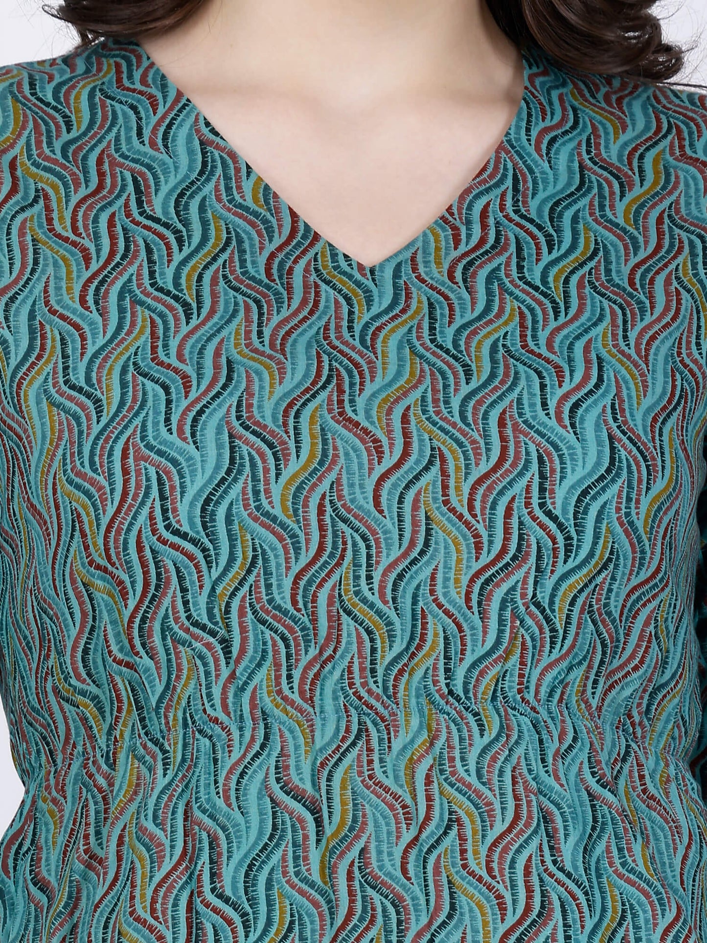 Close-up of Printed Cotton Fabric Design – Rabric Kurti