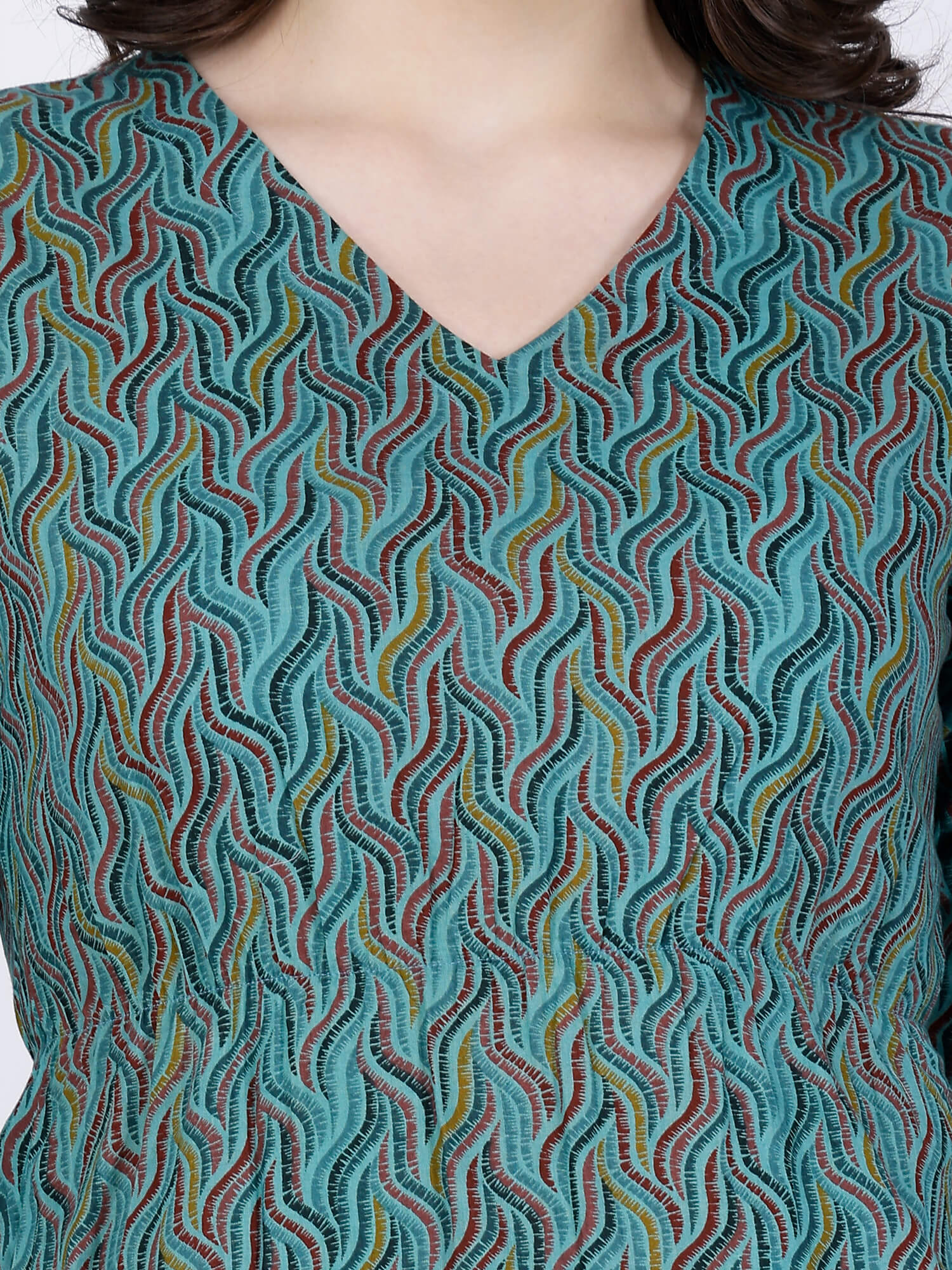 Close-up of Printed Cotton Fabric Design – Rabric Kurti