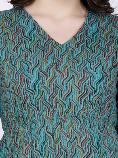 Close-up of Printed Cotton Fabric Design – Rabric Kurti