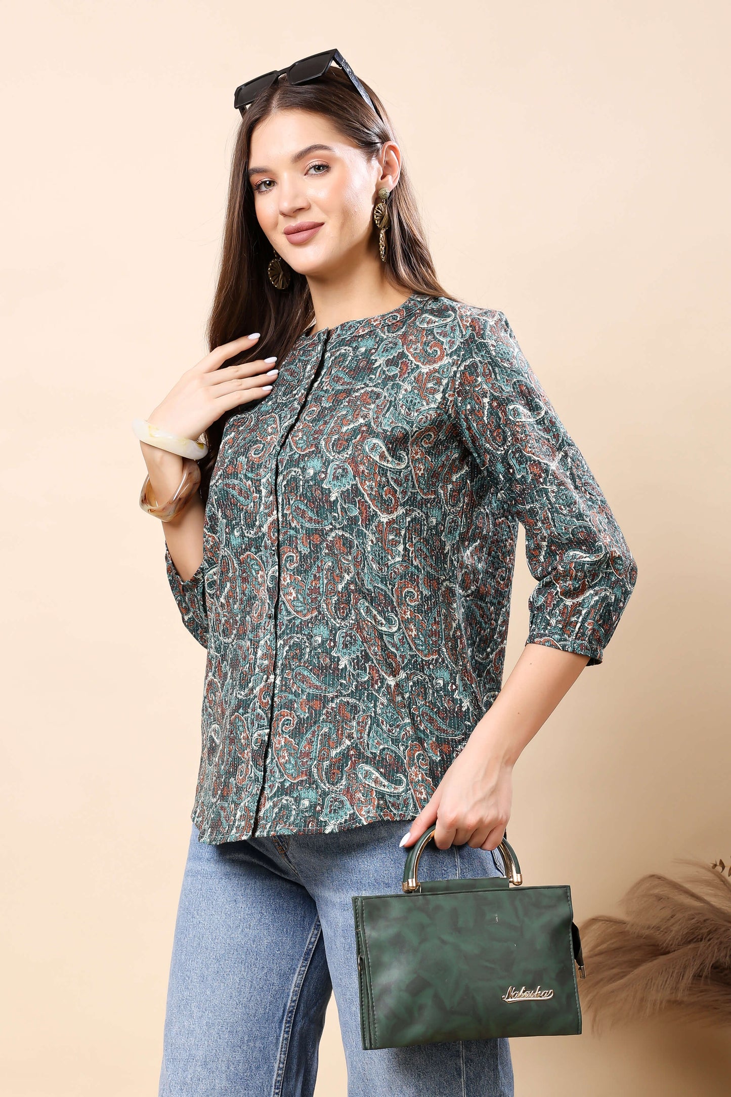Office casual wear – Rabric paisley shirt-style short top