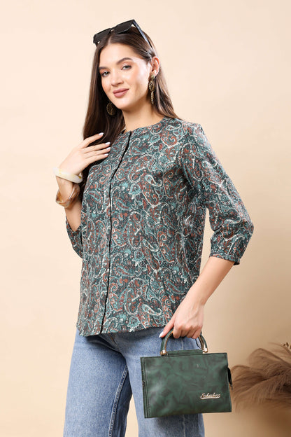 Office casual wear – Rabric paisley shirt-style short top