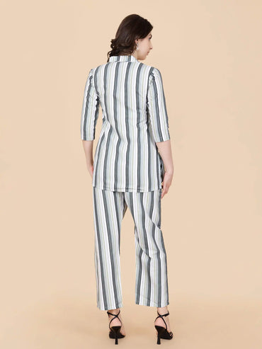 Rabric green striped glace cotton co-ord set – back view